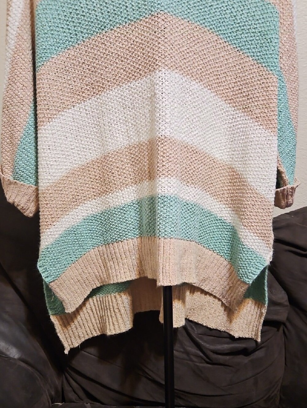 JODIFL Oversized Striped Scoopneck Knit Sweater in Beige, White & Mint Green - Picture 3 of 7